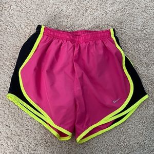 nike pink/black/neon yellow tempo shorts
